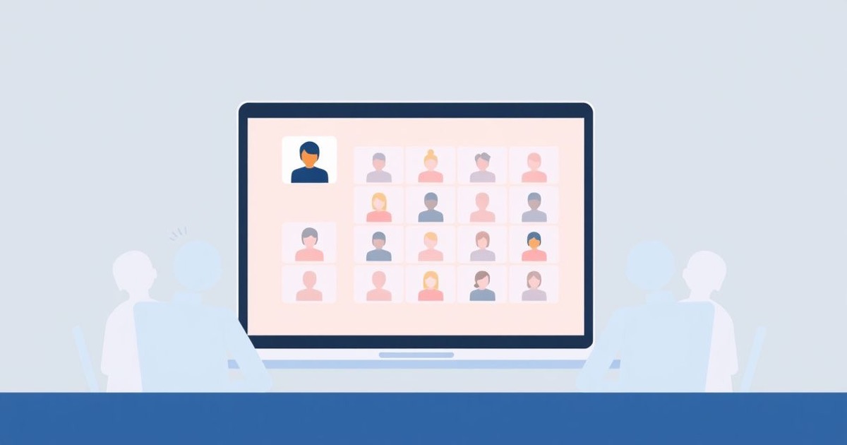 Eine Videocall-Kachelansicht, in der eine kleine Kachel ein Notizbot-Symbol zeigt, während die Teilnehmenden sich sichtlich zurückhalten, bevor sie sprechen