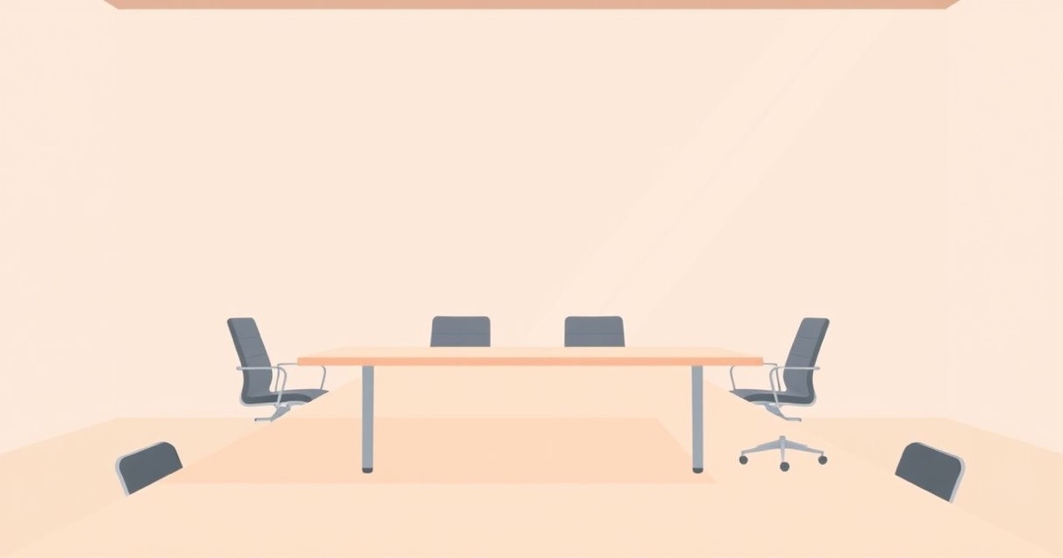 Minimalistische illustratie van een lege vergadertafel met een zonnestraal erover