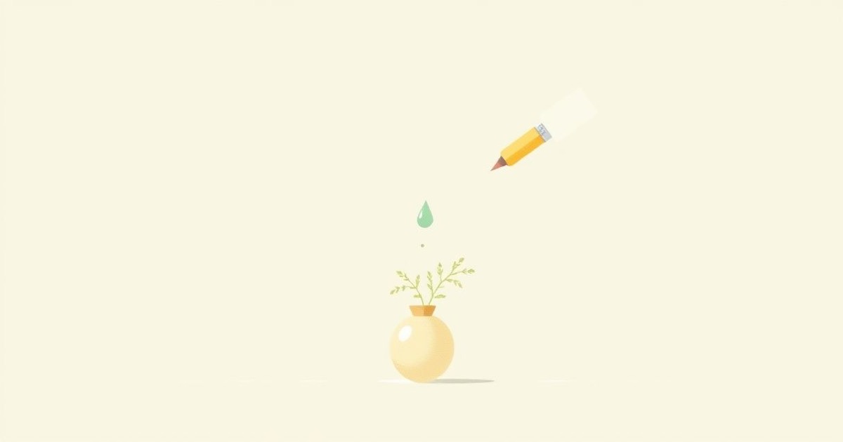 Minimalist illustration of a small injection pen beside a measuring scale and a tiny dose droplet