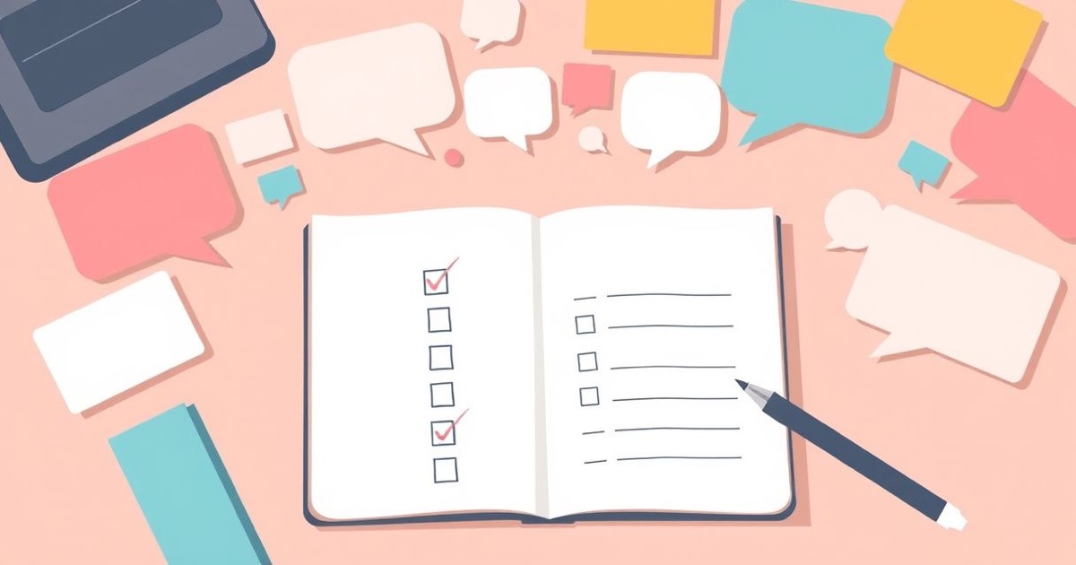 Overhead view of a notepad with a meeting minutes template next to a laptop and coffee cup on a wooden table