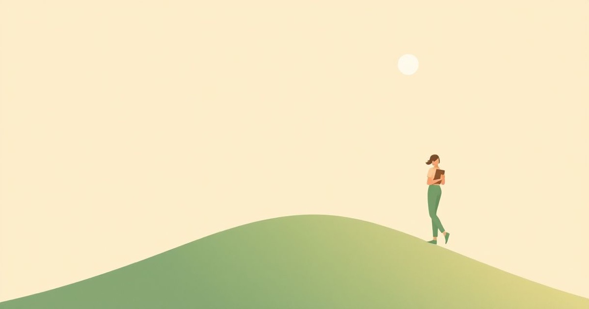 Minimalist illustration of a person balancing on a gentle slope holding a small journal
