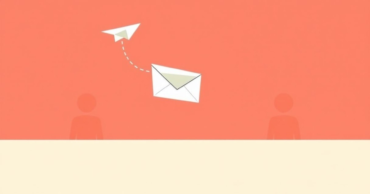 Minimalist illustration of an email taking shape from a conversation between two people
