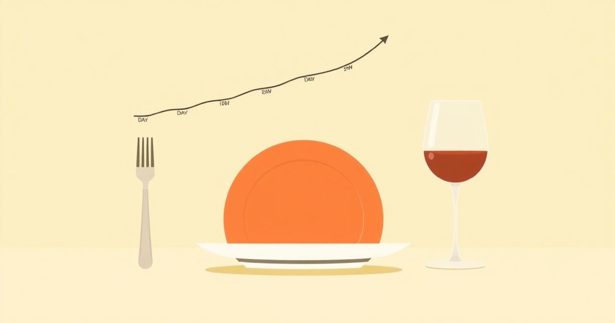 Minimalistische Illustration eines Wochen-Liniendiagramms, das über fünf Tage sinkt und dann über zwei Tage steil ansteigt