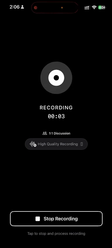 Meetly recording a conversation on iPhone